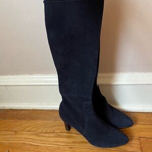 Aquatalia Navy Tall Suede Heeled Boots
